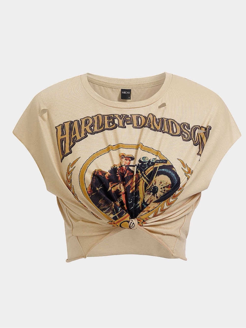 Harley-Davidson Beige Cropped Graphic Knot Tee - Women